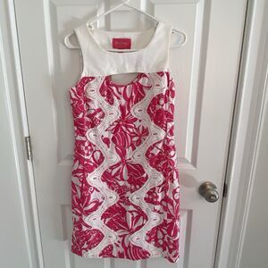 LILLY PULITZER JUBILEE Dress Womens Size 4 WHITE Pink CORONADO CRAB SHIFT